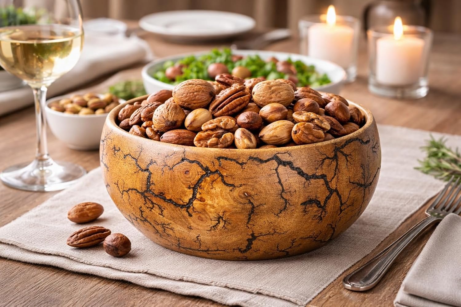 Handcrafted Wooden Decorative Bowl with Natural Grain & Artistic Burn Pattern – Rustic Wooden Serving Bowl for Home Decor, Fruit, Salad & Centerpiece Display (Premium Finish) image 4