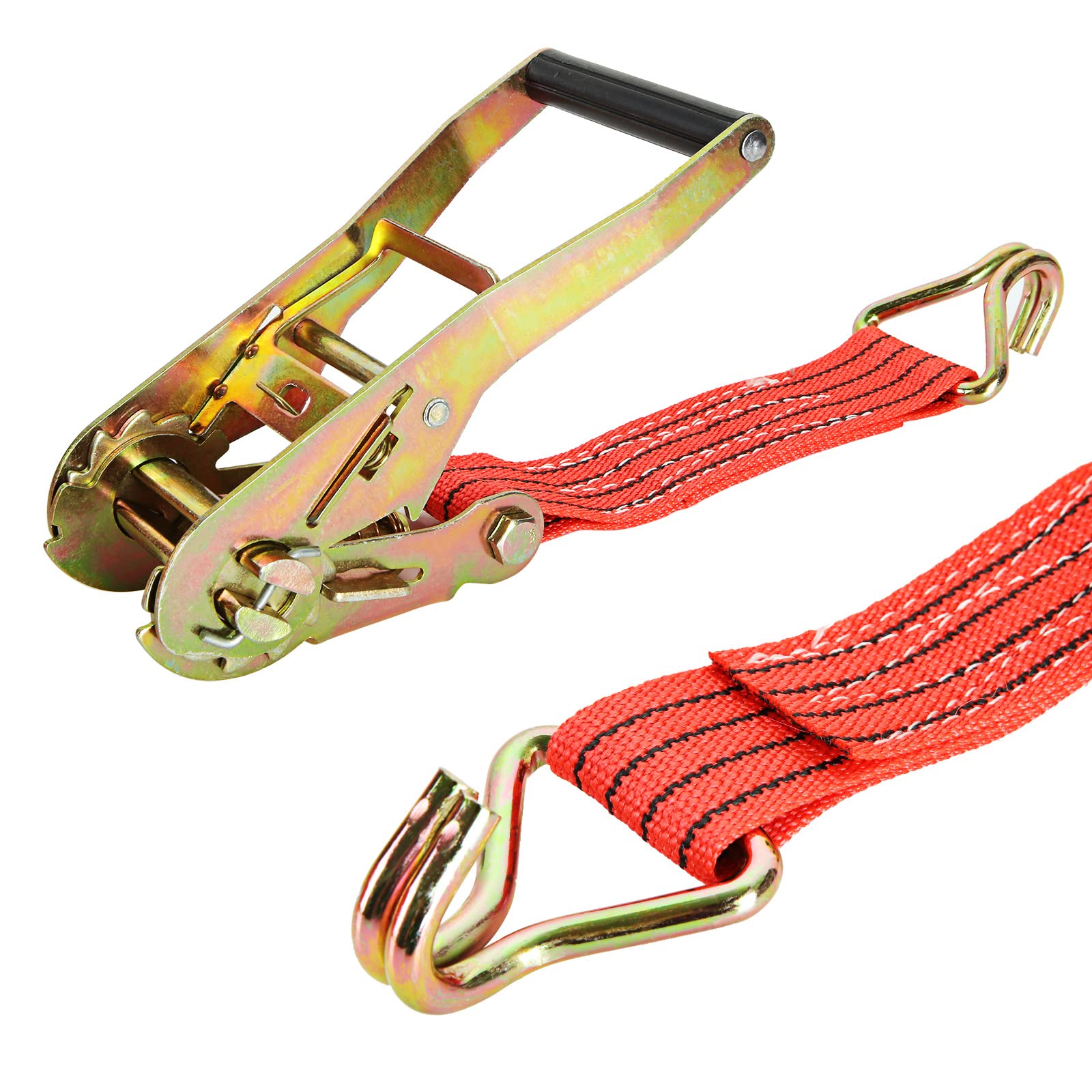 Confezione da 4 cinghie a cricchetto resistenti, 5,1 cm, 5,8 m, con doppio gancio a J, resistenza alla rottura di 1995,8 kg, cinghie a cricchetto per spostare e fissare attrezzature da prato e moto