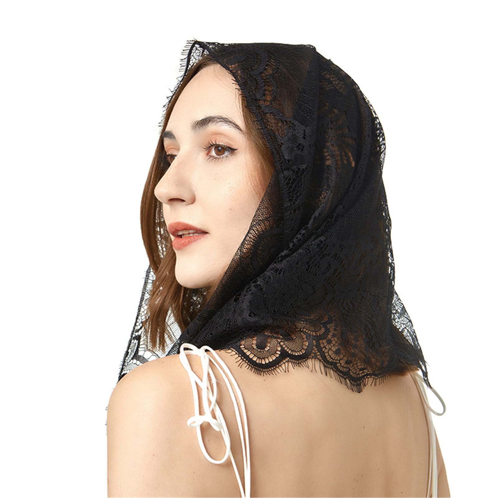 Vintage Mantilla Veil Mass Muslims Lace Hijab Spanish Headwrap Catholic Chapels Bridal Veil Religious Wedding Veil Breathable Head Covering