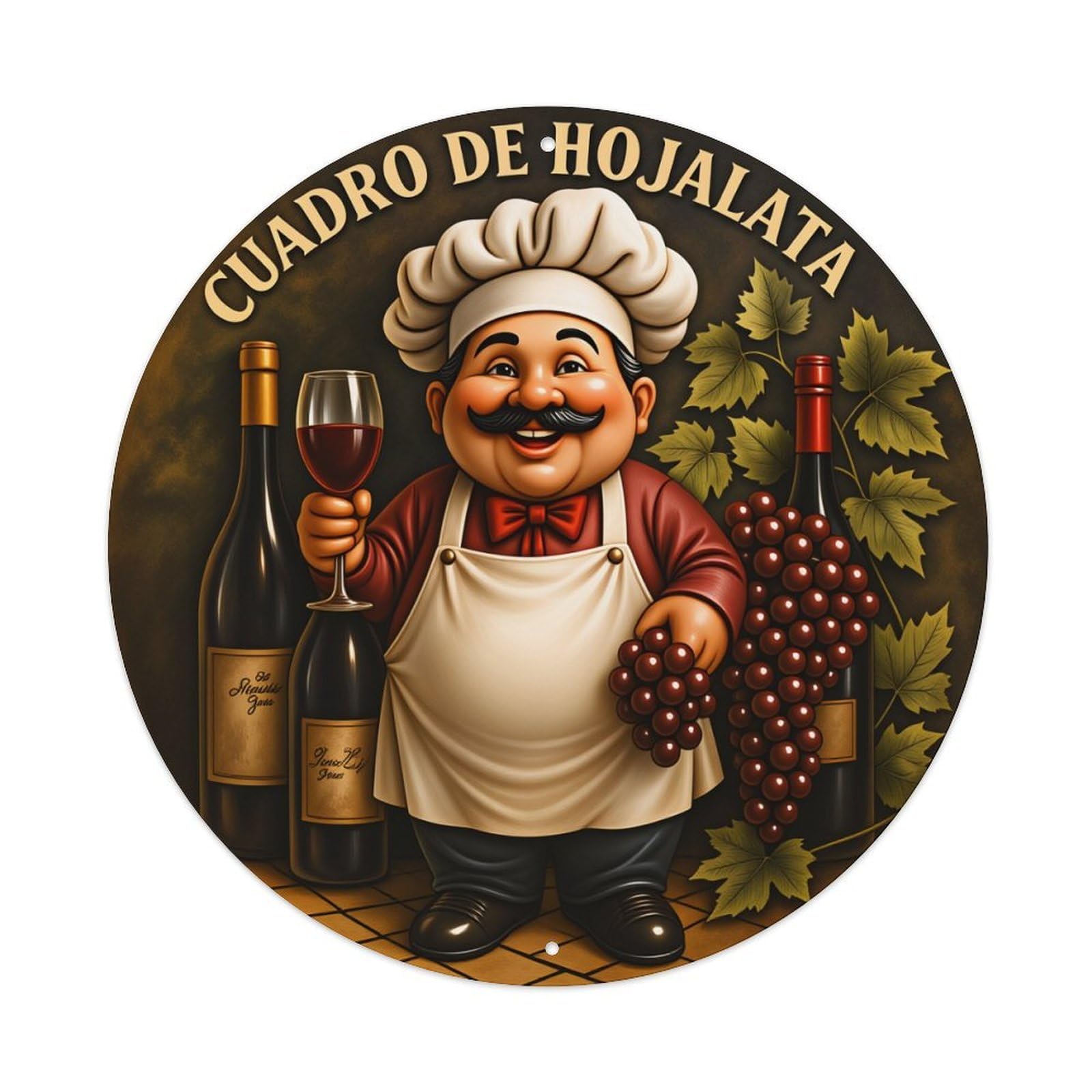 Chef Wine Grapes Vineyard Bottle Metal Tin Sign Vintage Garden Bedroom Cafe Bar Man Cave Home Wall Decor Metal Poster 8x8 inches