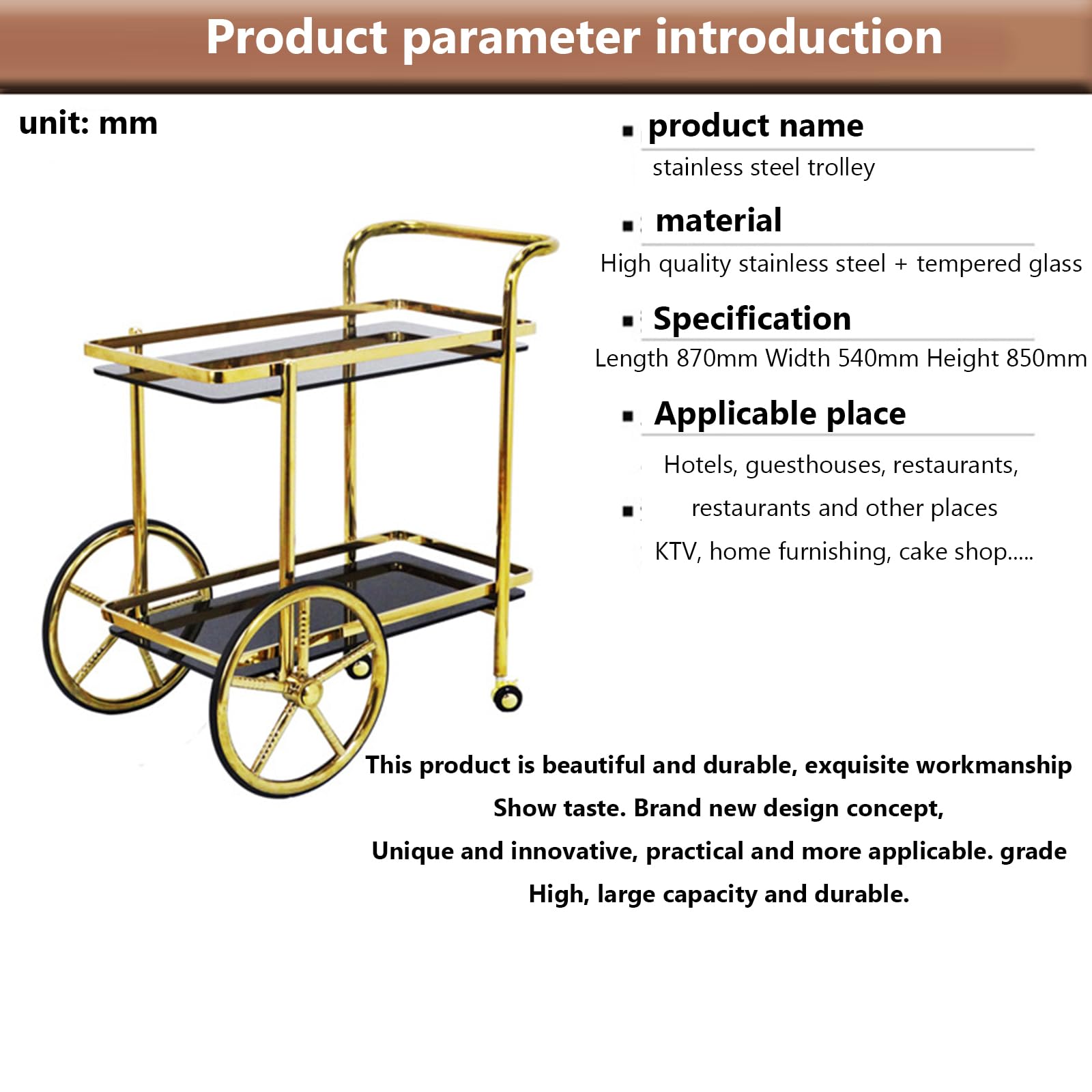 Nordic den Trolley - Carrello per vino e tè, carrello da pranzo in ferro battuto per casa e ristoranti, tavolo da esposizione per torte Ele, Slish e versatile
