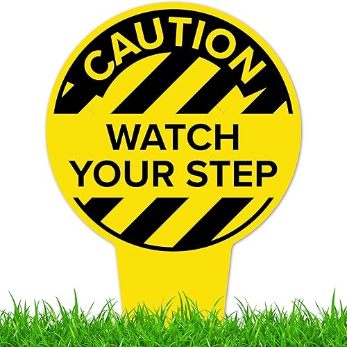 Miniatura 10 de Caution Watch Your Step Letrero de 11 x 21 pulgadas, estacas integradas de alta resistencia, uso en interiores y exteriores, compuesto de aluminio