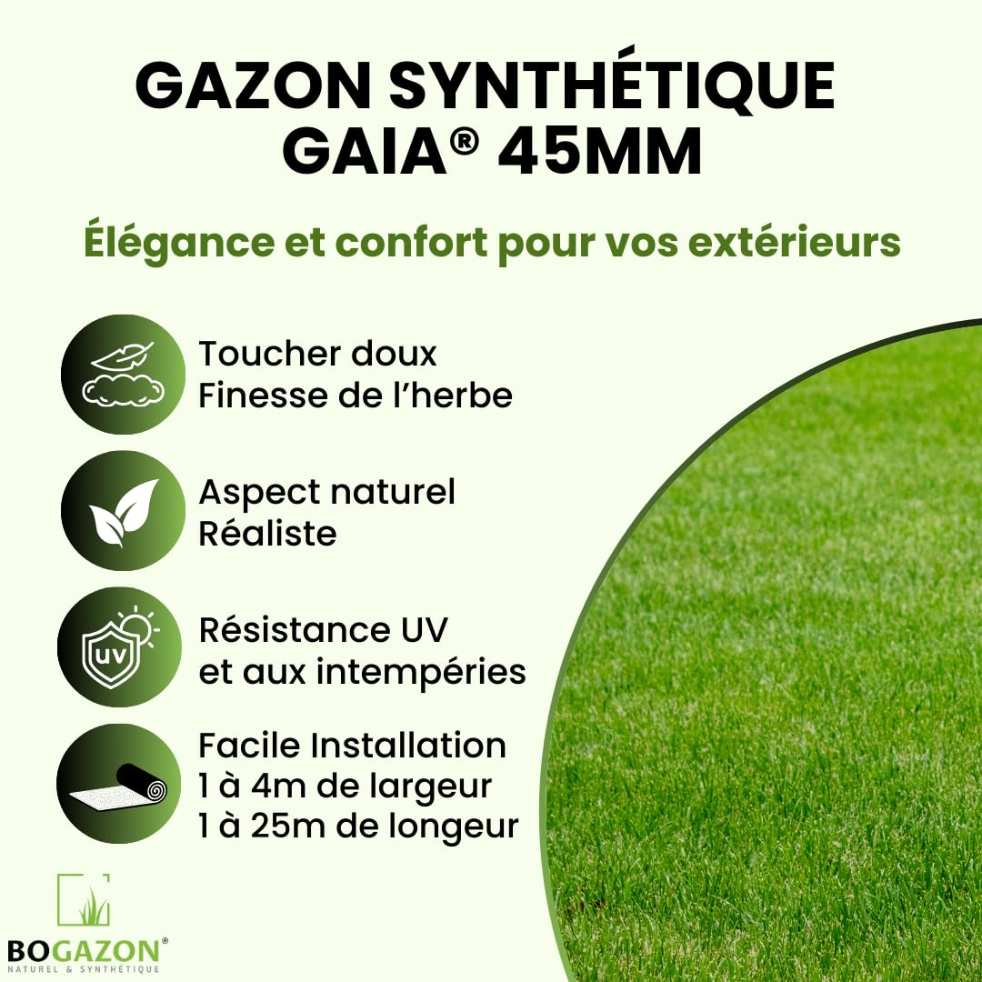 Gazon synthétique Gaïa 45 mm (1 m x 1 m) | Pelouse Premium | Décoration Maison | Résistant UV