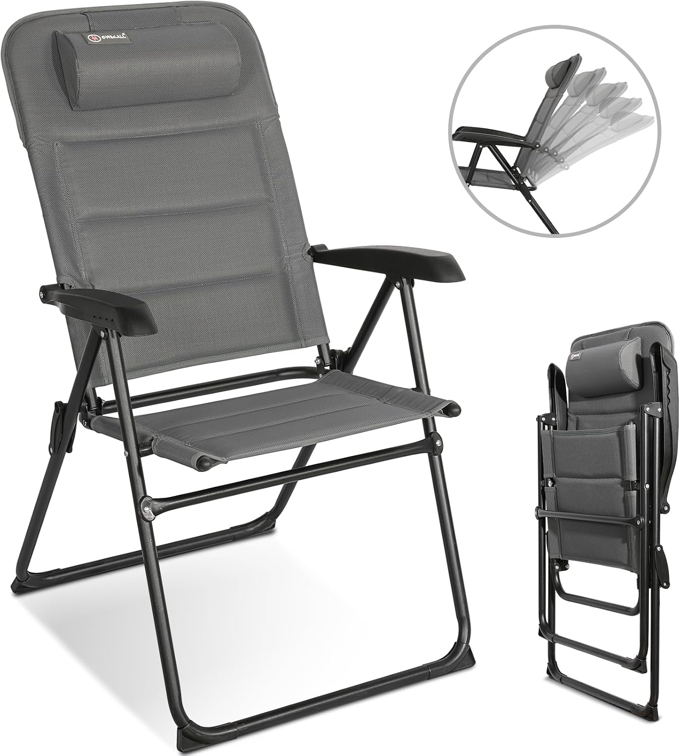 Homecall 30022 Chaise Pliante Gris - Dossier Extra Haut, Confortable Et Robuste Pour Extérieur