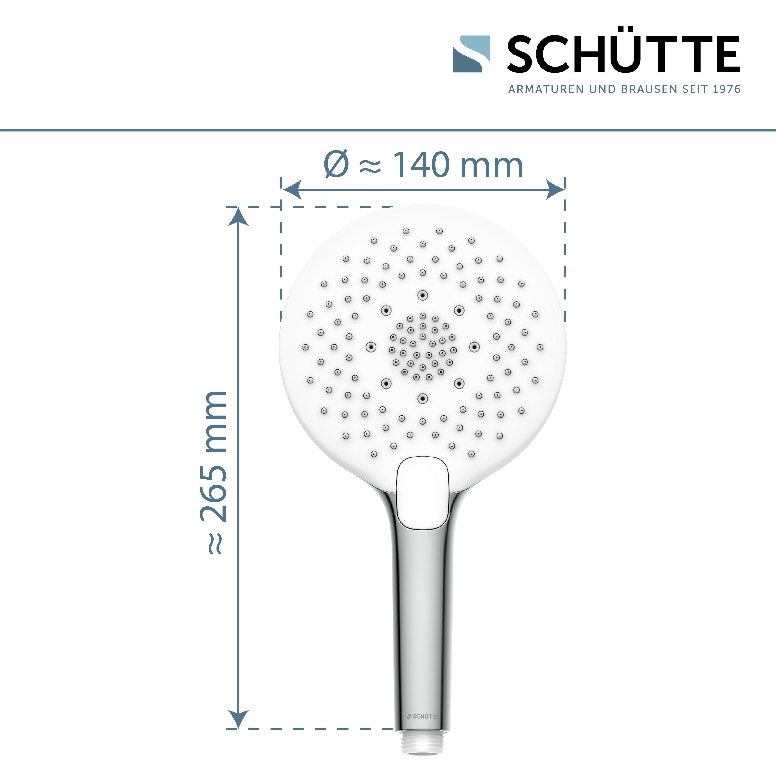 SCHÜTTE Doccetta SUMATRA con gommini anticalcare | Soffione doccia con comodo pulsante e 3 tipi di getto regolabili | Soffione anticalcare per la doccia | Cromo/Bianco