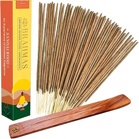 Amazon Com Brahmas Sandalwood Incense Sticks Natural With Holder 30 X 3 Pack Organic Non Toxic Indian Temple Agarbatti Kit Safe For Pets Home Fragrance Diwali Gifts For Decorations Perfect With