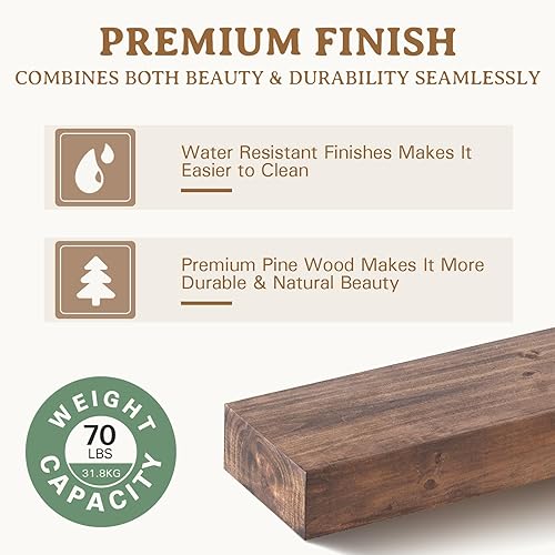 Miniatura 3 de Estante flotante de 60 pulgadas, manto de madera hecho a mano para sobre chimenea, estante flotante con soporte de metal invisible resistente para