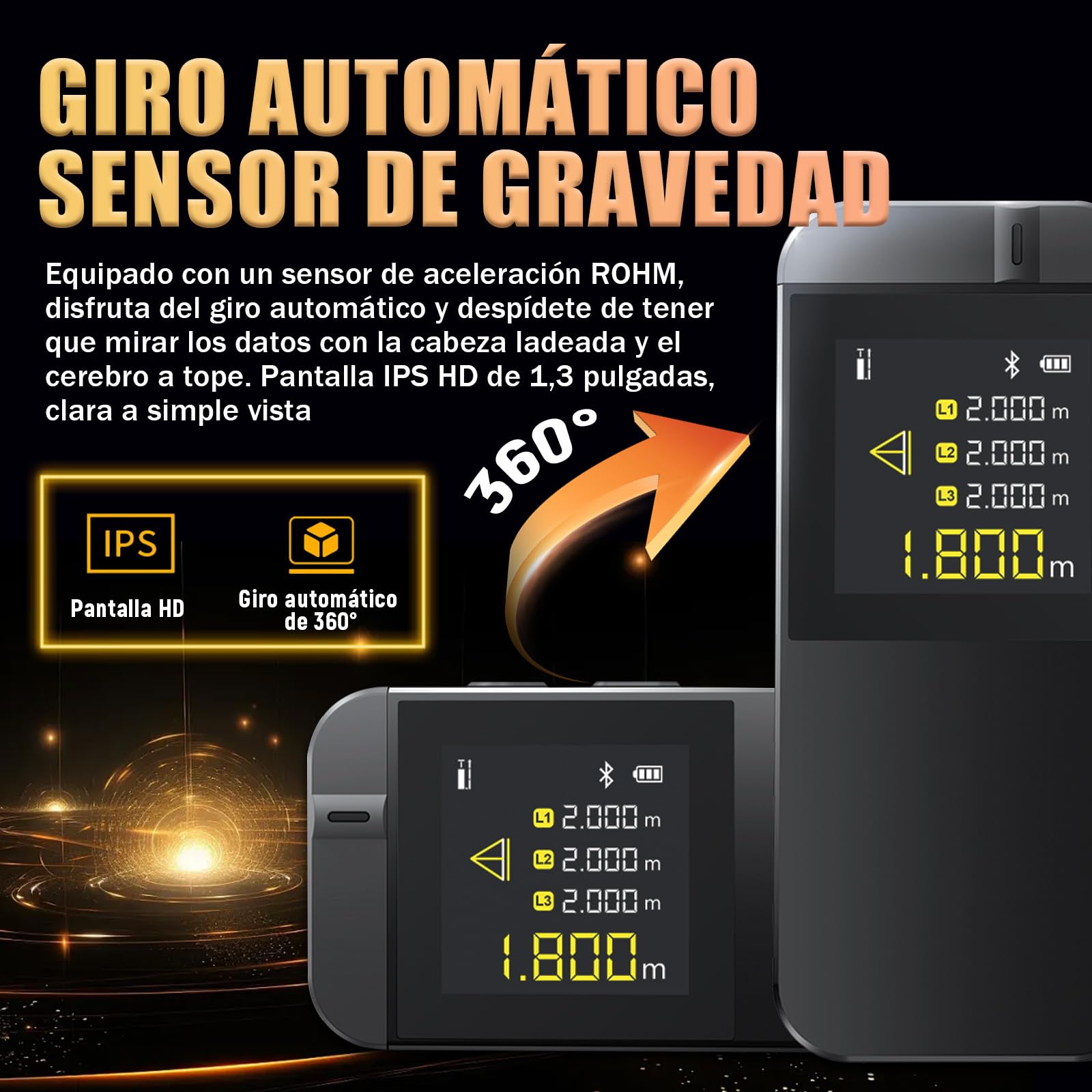 Telémetro Láser IR40 40m, Precisión ±2 mm, Medidor Laser Distancia con Bluetooth, Pantalla de Giro Automático, 8 Modos, Batería Recargable, para Bricolaje, Mide Distancia, Superficie, Volumen y Altura