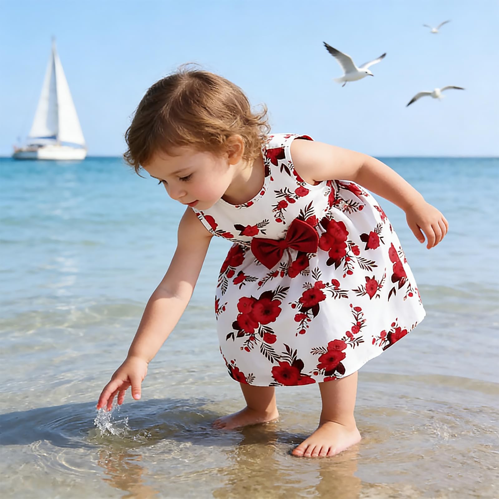 Kunyeah Vestito per Bambine con Set di Cardigan Vestito Floreale Senza Maniche con Volant Bambino Vestito a Maniche Lunghe