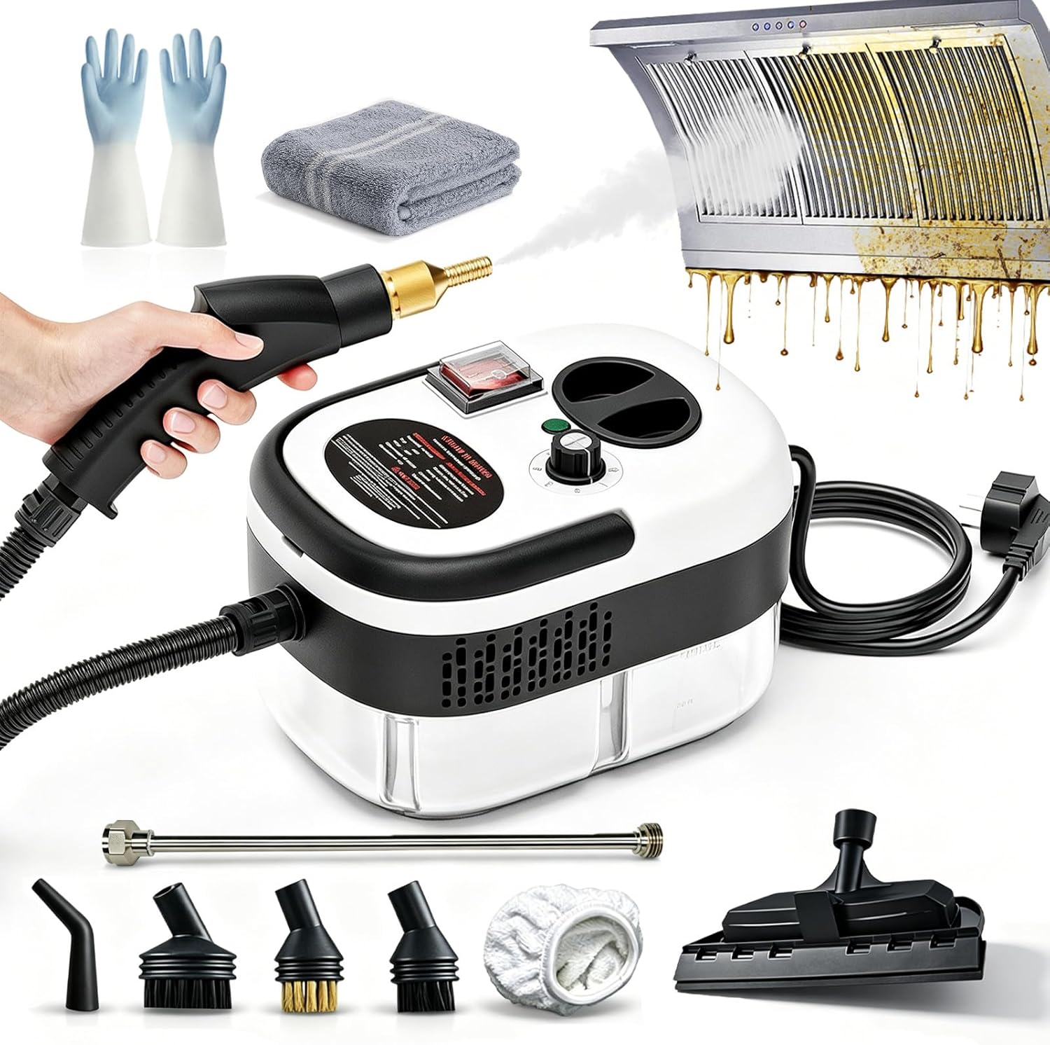 2500W Handheld High-Temperature Pressurized Steam Cleaner, Portable Multi-Surface Steamer with 10 Accessories for Kitchen, Tile, Grout, Car Interior, Bathroom, and Floor Care (Upgrade-D)