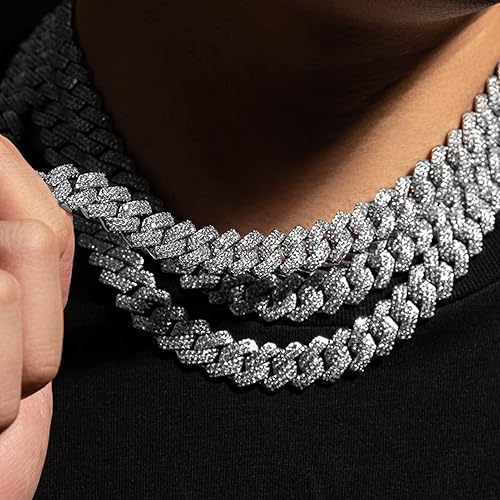 Miniatura 3 de UILZ Cadena cubana de eslabones cubanos para hombre, oro de 18 quilates, plata de Miami, cadena cubana de 182024 pulgadas, joyería de hip hop con