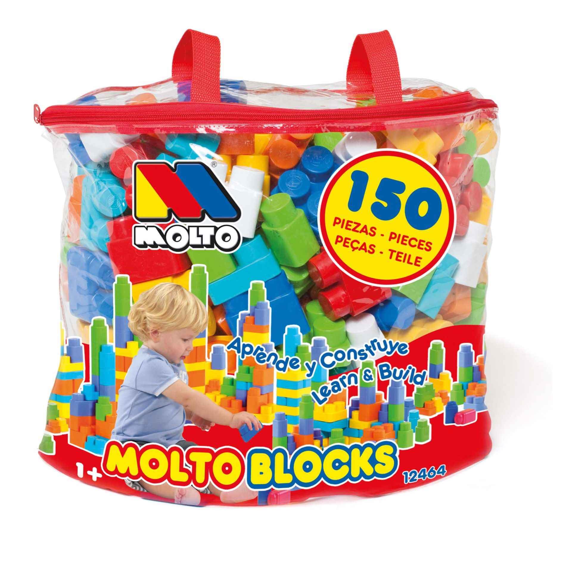 MOLTO | Bolsa de Bloques de 150 Piezas para Preescolar - Juguete Educativo de Construcción para Niños y Niñas | Juego de Construccion | Crea y construye