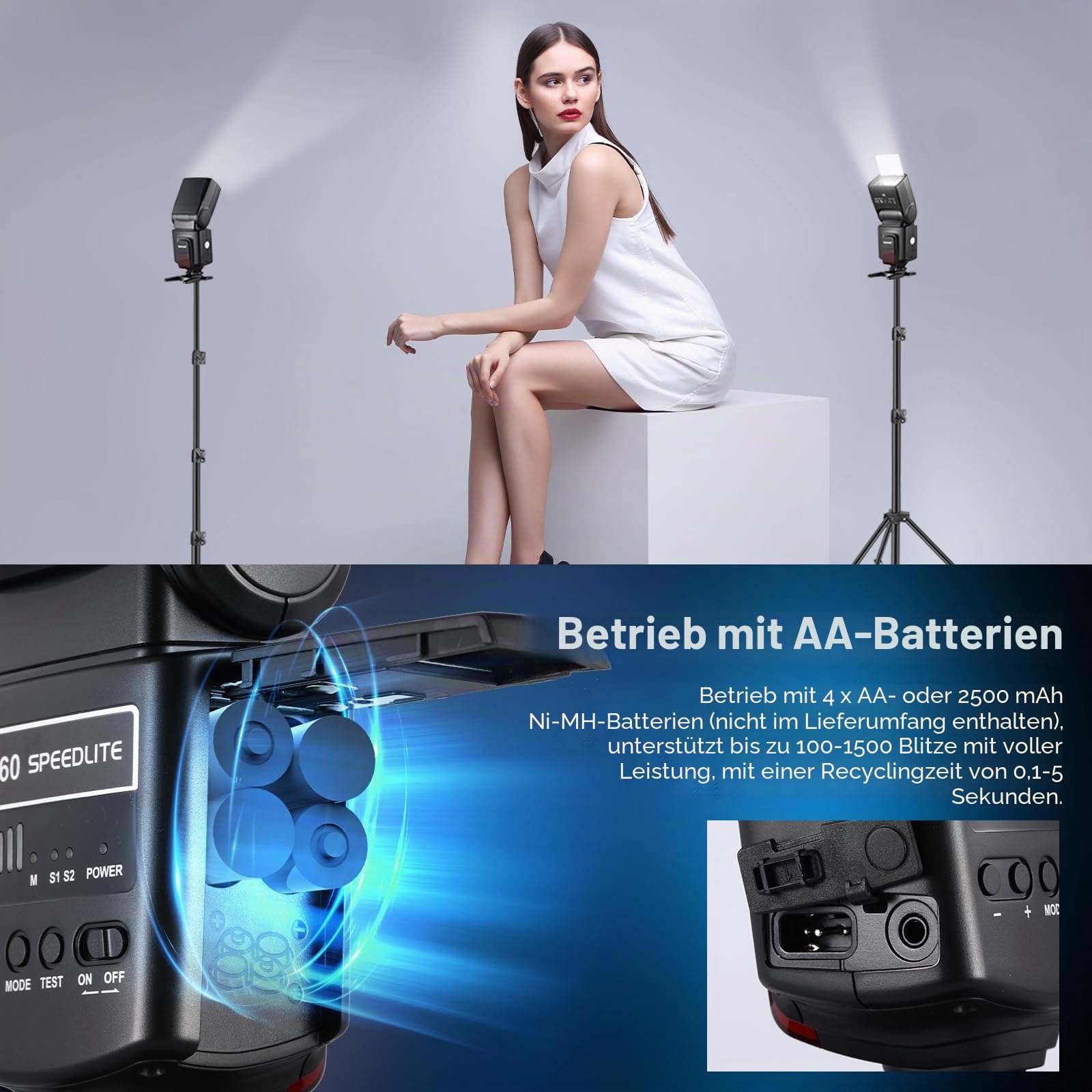 NEEWER TT560 Kamera Blitz Flash Speedlite kompatibel mit Canon Sony Nikon Panasonic Fuji DSLR mit universellem Einzelkontakt Hot Shoe, Speedlight kompatibel mit Sony ZV1, Nicht für ZV-1F, kein TTL