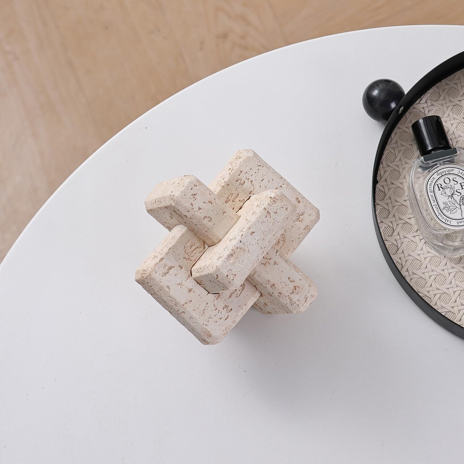 Decorazione in travertino in resina con nodo a 3 maglie, decorazione per tavolino da caffè, decorazione per tavolo da ingresso, decorazione da tavolo bohémien, accessori estetici per ufficio