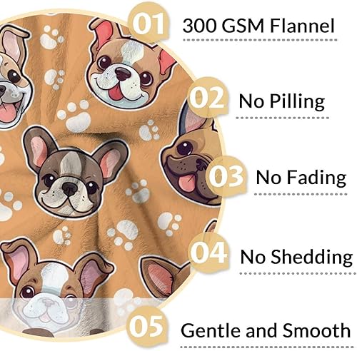 Miniatura 10 de Manta de bulldog francés para niñas y niños, tamaño de regazo de 30 x 40 pulgadas, manta de felpa suave y mullida para regalo, manta marrón