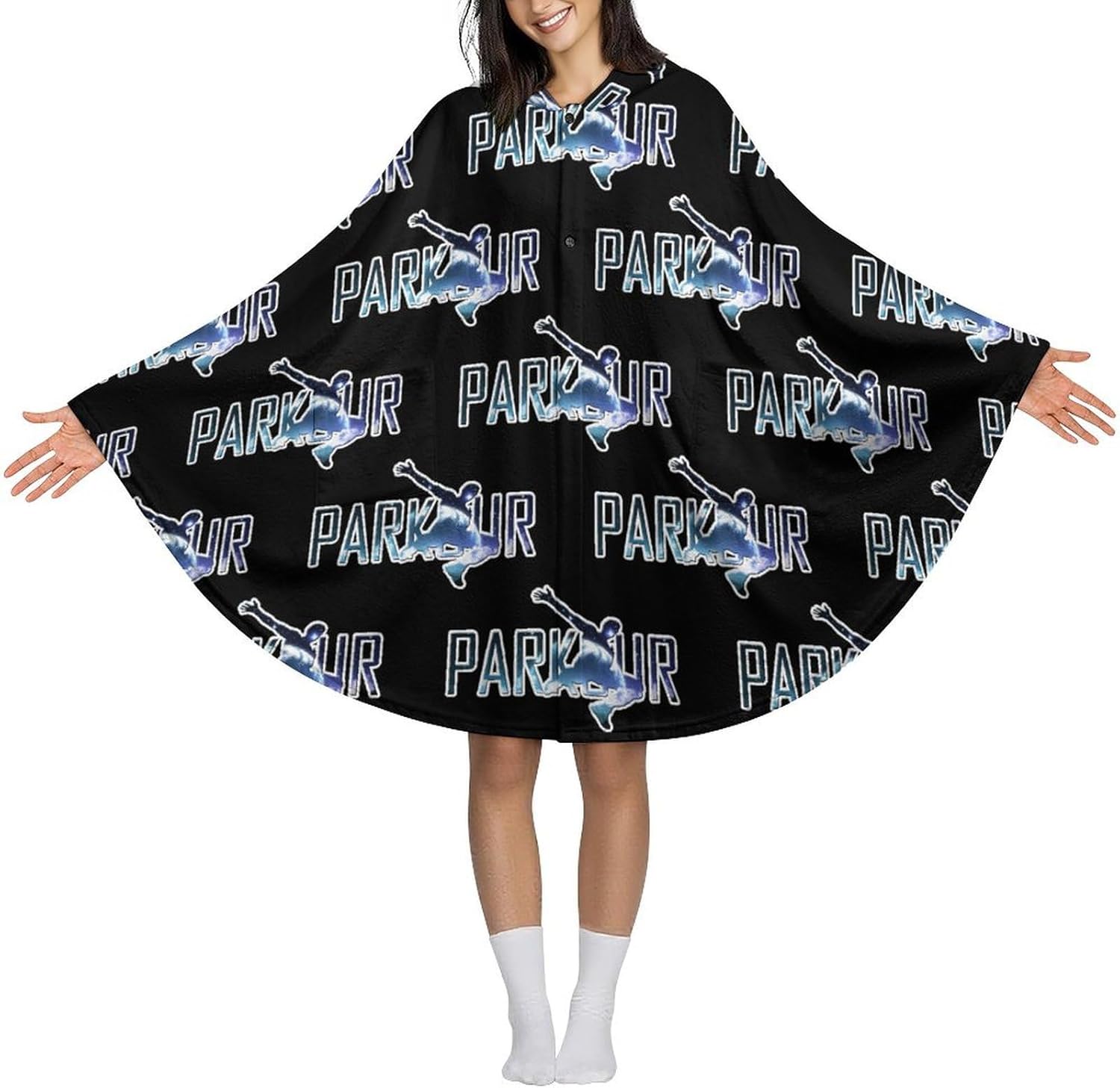 Parkour Art Wearable Blanket with Hooded Flannel Blankets Cape with Pocket