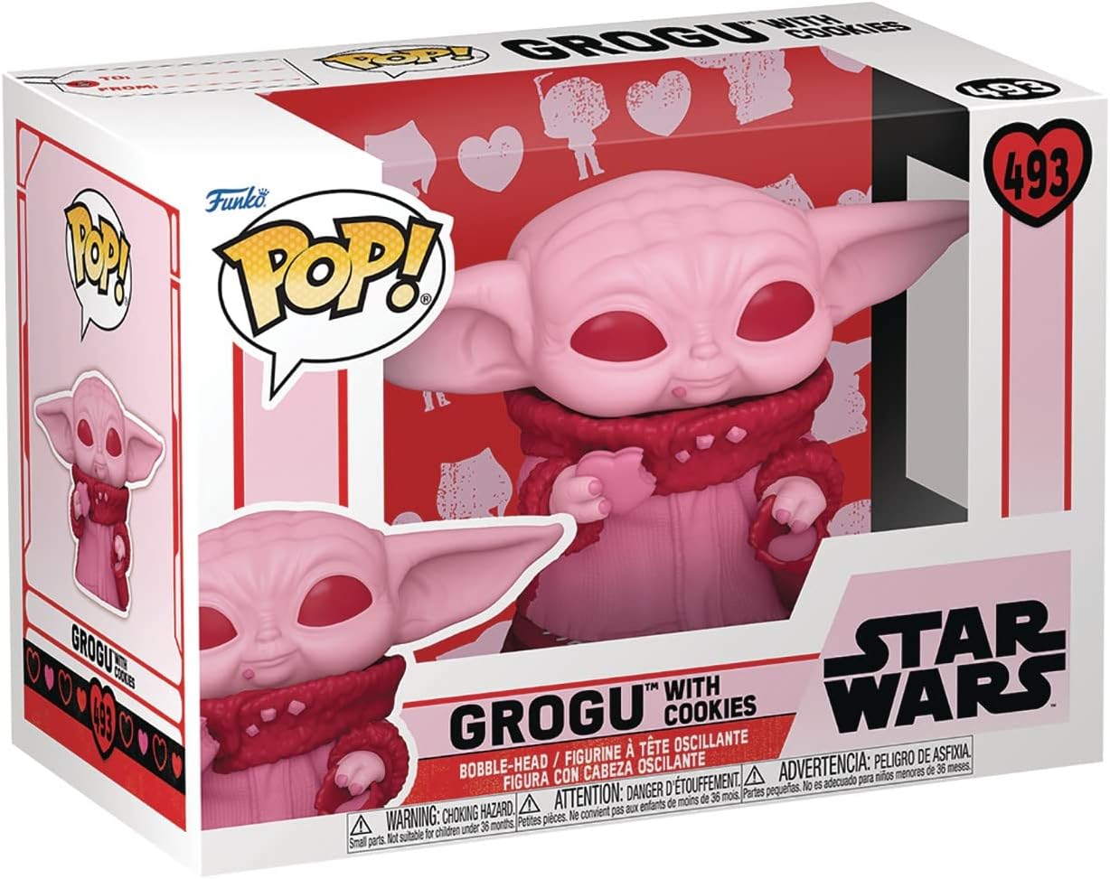 POP Star Wars: Valentines - Grogu with Cookie [Baby Yoda] The Child Funko Vinyl Figure (Bundled with Compatible Box Protector Case), Multicolored, 3.75 inches