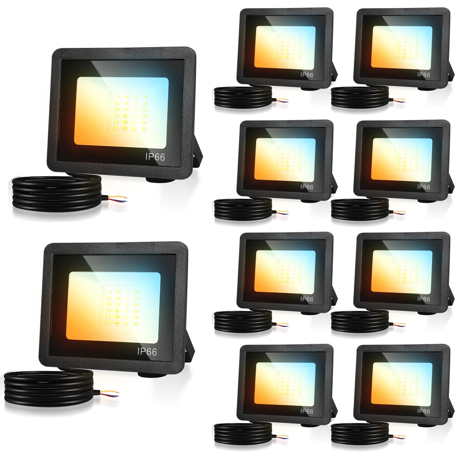 Herrselsam LED Strahler, 10x50W LED Fluter Dimmbar, 4600 Superhell Flutlichtstrahler, IP66 Wasserdicht 3 Farbtemperatur 3000K/4000K/6500K Außenstrahler (kein Stecker)
