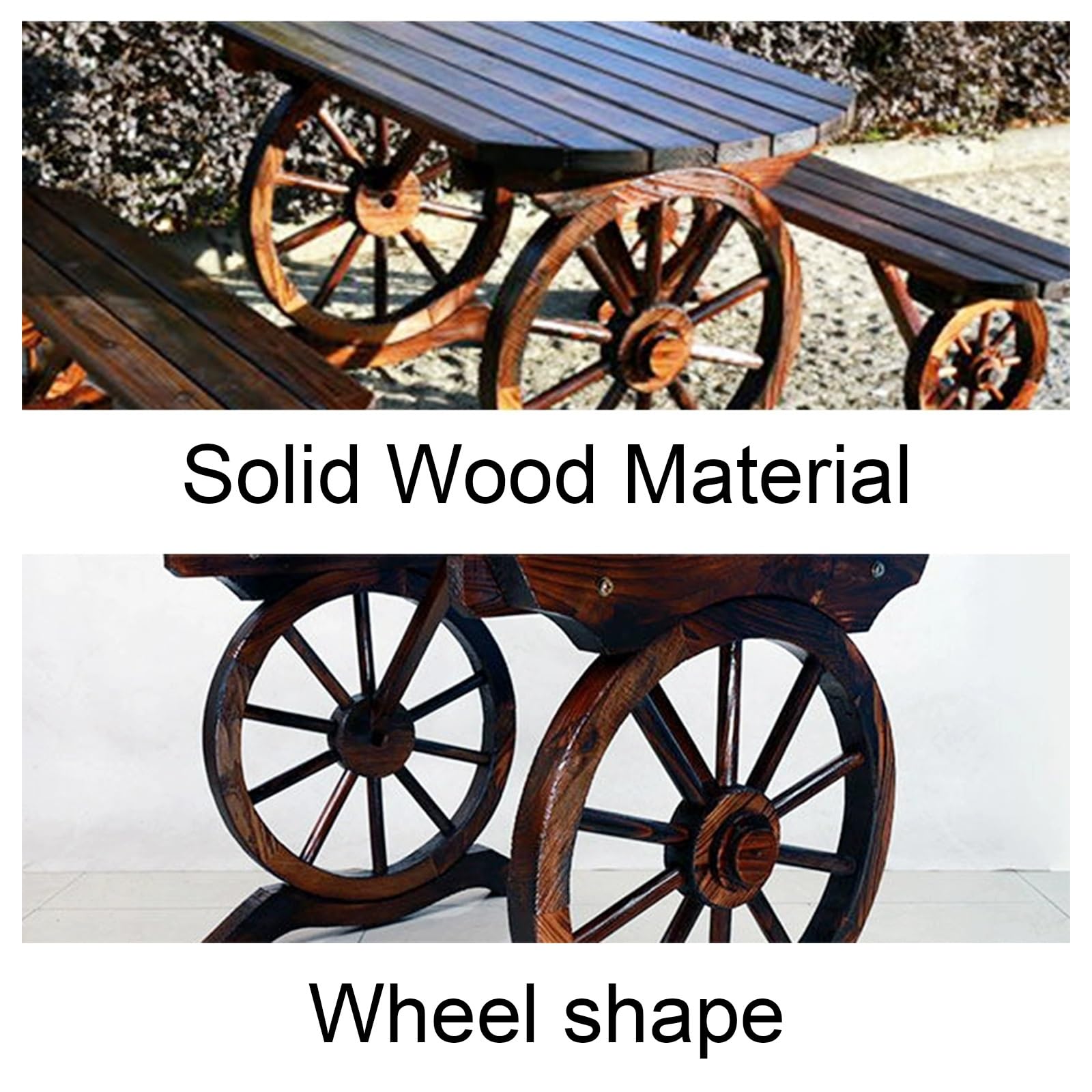 Panche da Esterno, Design Rustico a Ruota di Carro con 2 Panchine e 1 Tavolo, Panca Giardino in Legno di Pino Massello per Parco, Giardino, Cortile, Portico, Prato(140cm/55in)