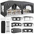 10x20 Heavy Duty Pop Up Canopy Tent with 6 Removable Sidewalls, Easy Up Commercial Canopy Tents for Parties, Large Outdoor Canopies with 3 Adjustable Heights, Stakes X18, Ropes X6,White