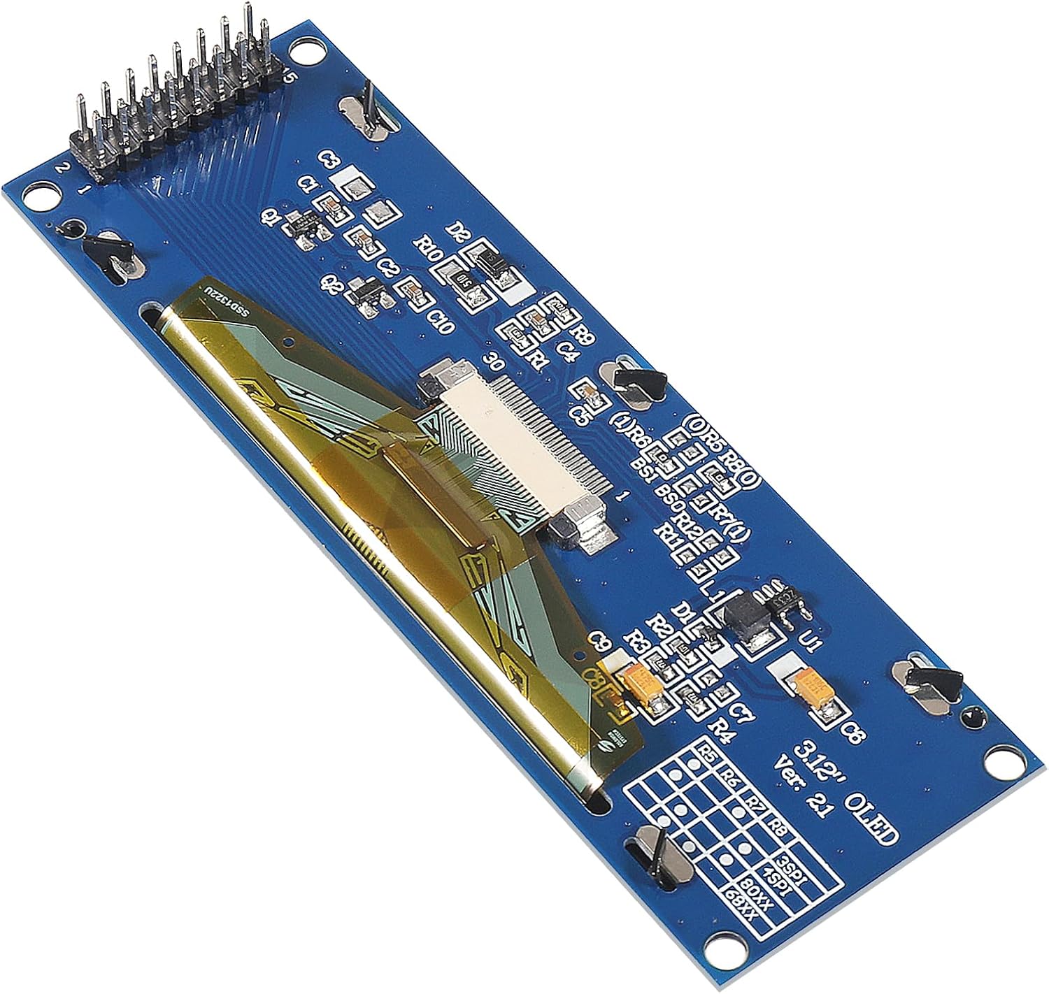 2pcs 3.12 inch OLED Display 256x64 OLED LCD Display SSD1322 Module 16pin Parallel SPI Soldering for Arduino (White)