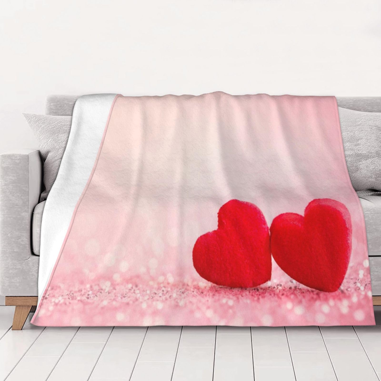 Couverture en flanelle cœur rouge 150x125 cm pour lit et canapé