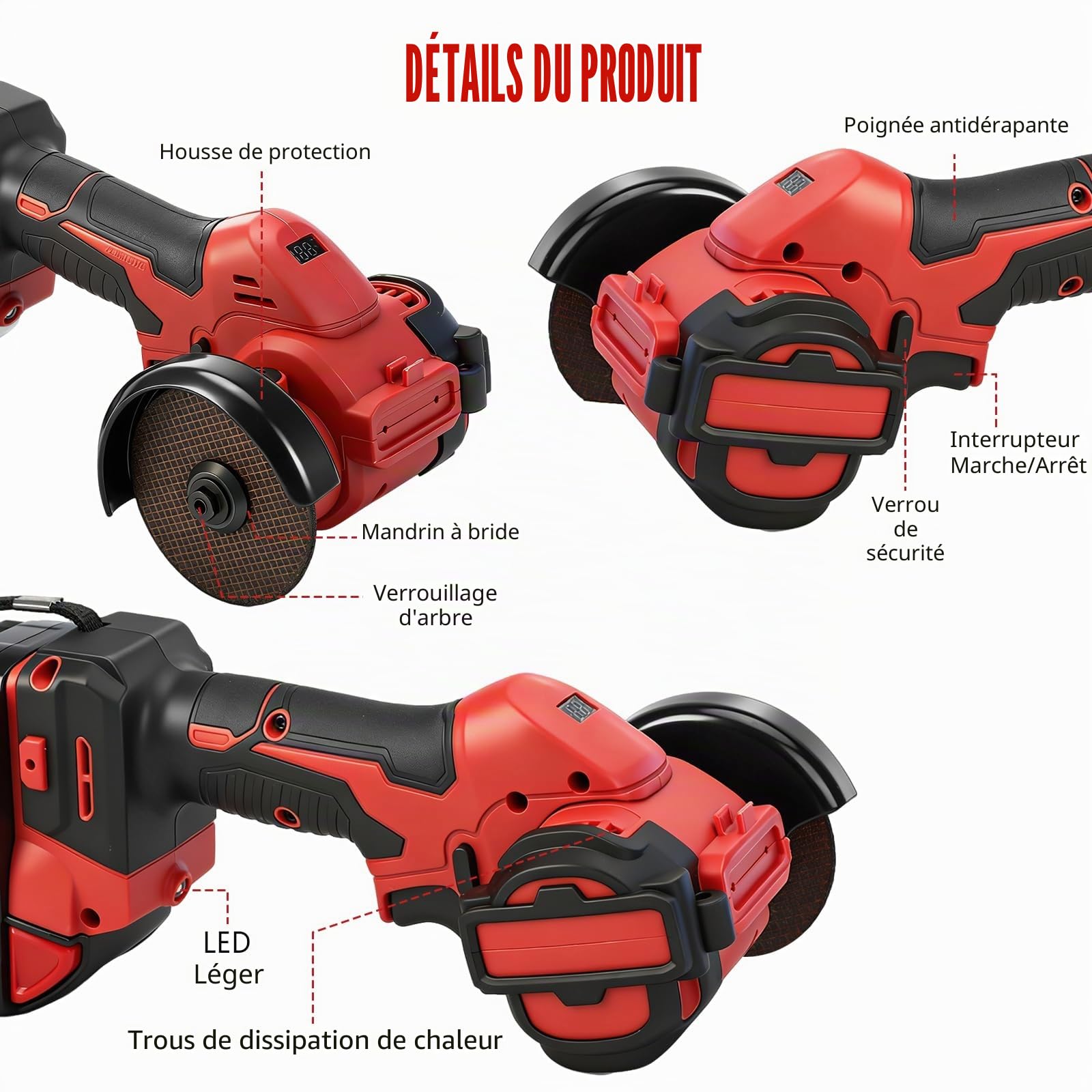 Meuleuse d'angle sans fil 3 pouces pour Milwaukee 18V (sans batterie)