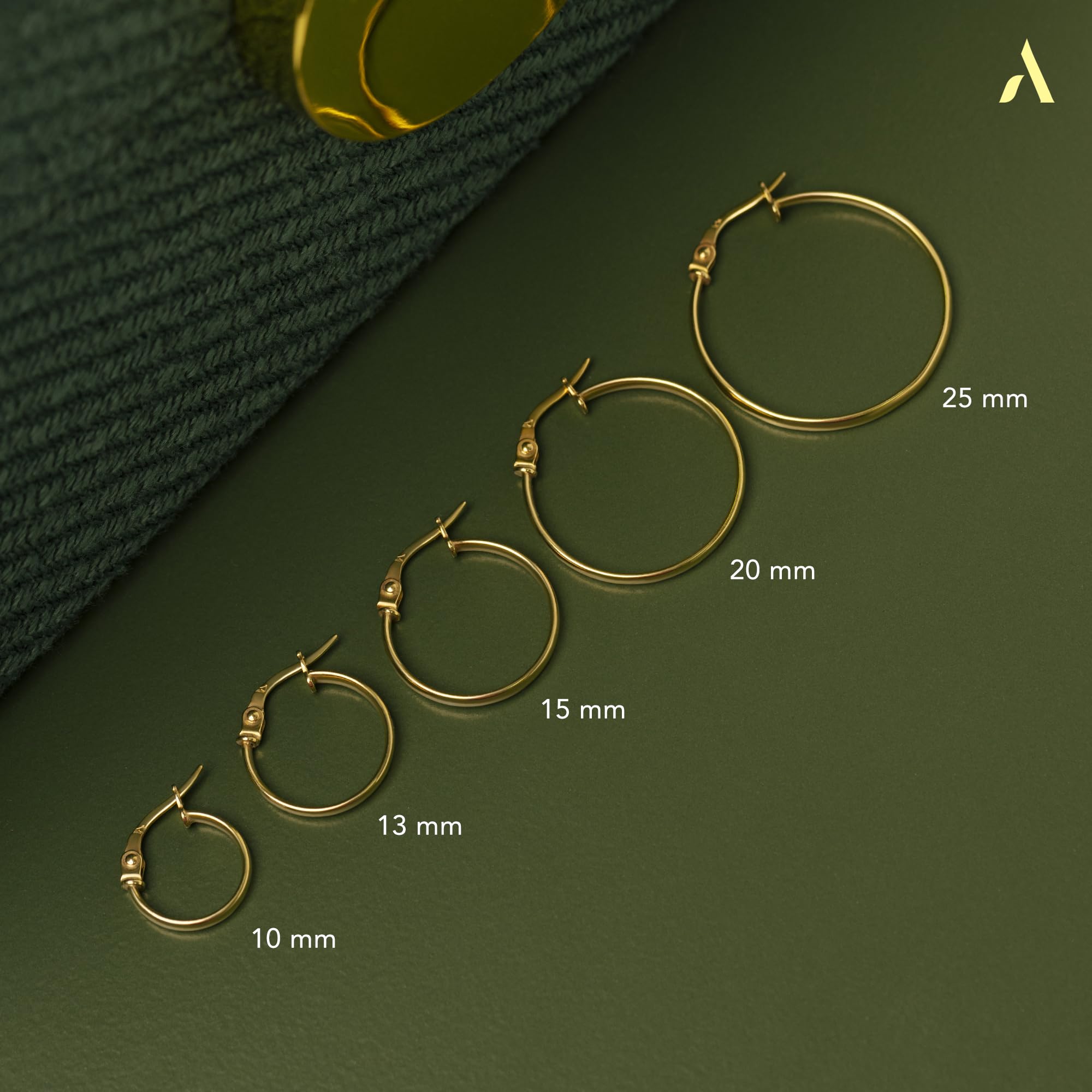 Amberta 9K 14K Ohrringe Kreolen Gold für Damen, Kleine Dünne Klassische Glatte Schlafohrringe, Echt Goldcreolen 10 15 20 25 mm, Hergestellt in Italien