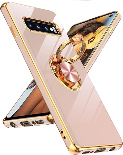 LeYi Funda para Galaxy S10 con soporte de anillo giratorio de 360 compatible con soporte magnético de automóvil, TPU suave a prueba de golpes, funda