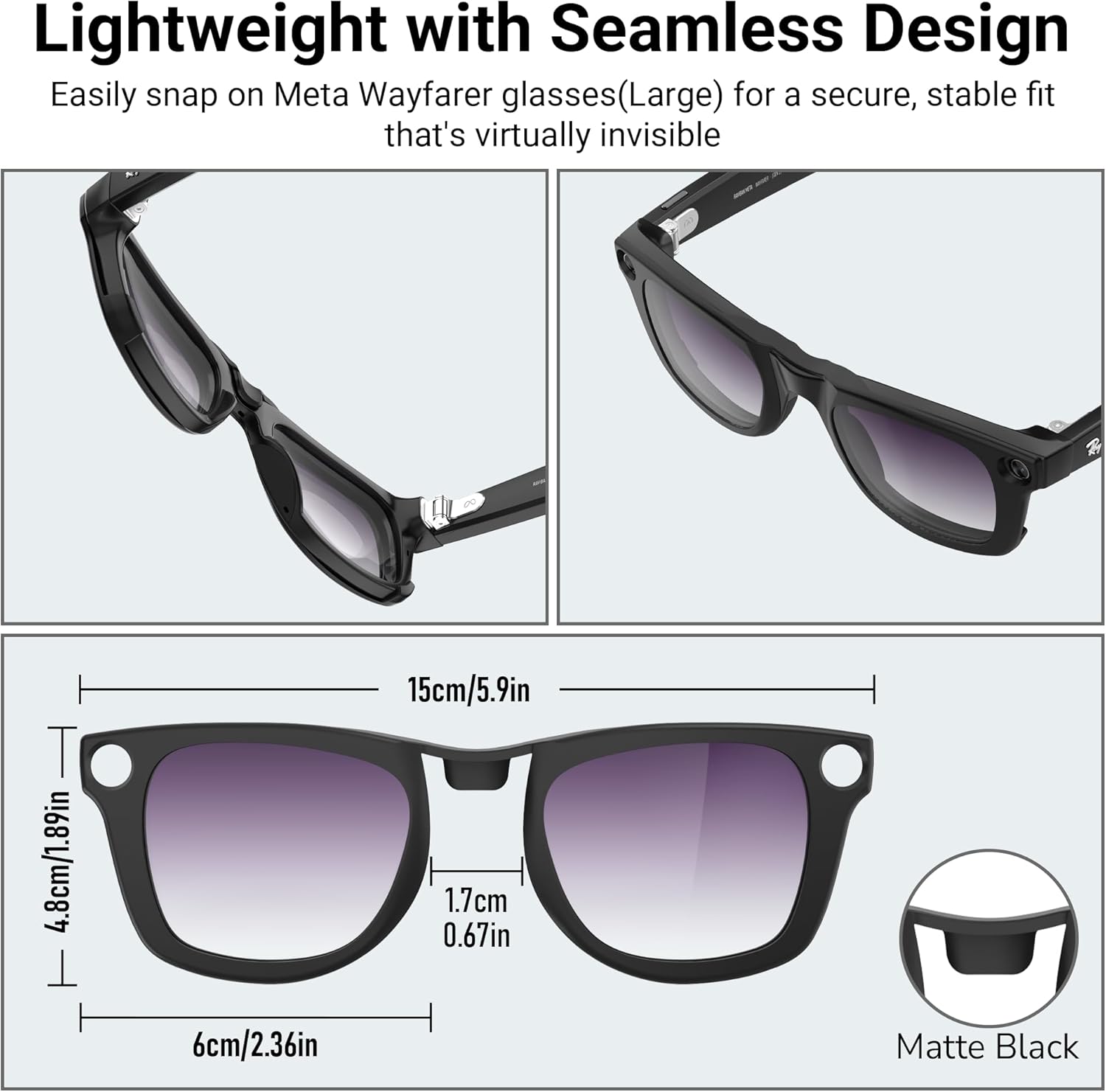 BonFook HiBloks Transitions/Gradient Polarized Matte/Shiny Clip-On Lenses for RayBan Gen 1&2 Meta Wayfarer(RW4006/4008/4012)