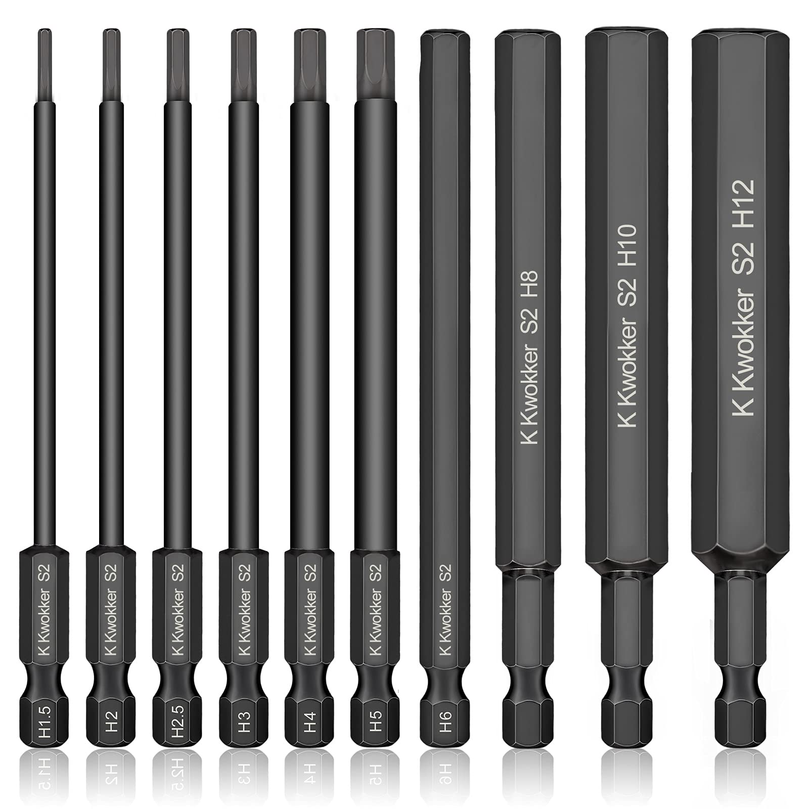 10PCS 100MM Allen Wrench Drill Bits, 1.5mm-12mm Black Allen Key Bit Set, 1/4 Inch Hex Shank Hex Screwdriver Bit Set for Assembling Furniture