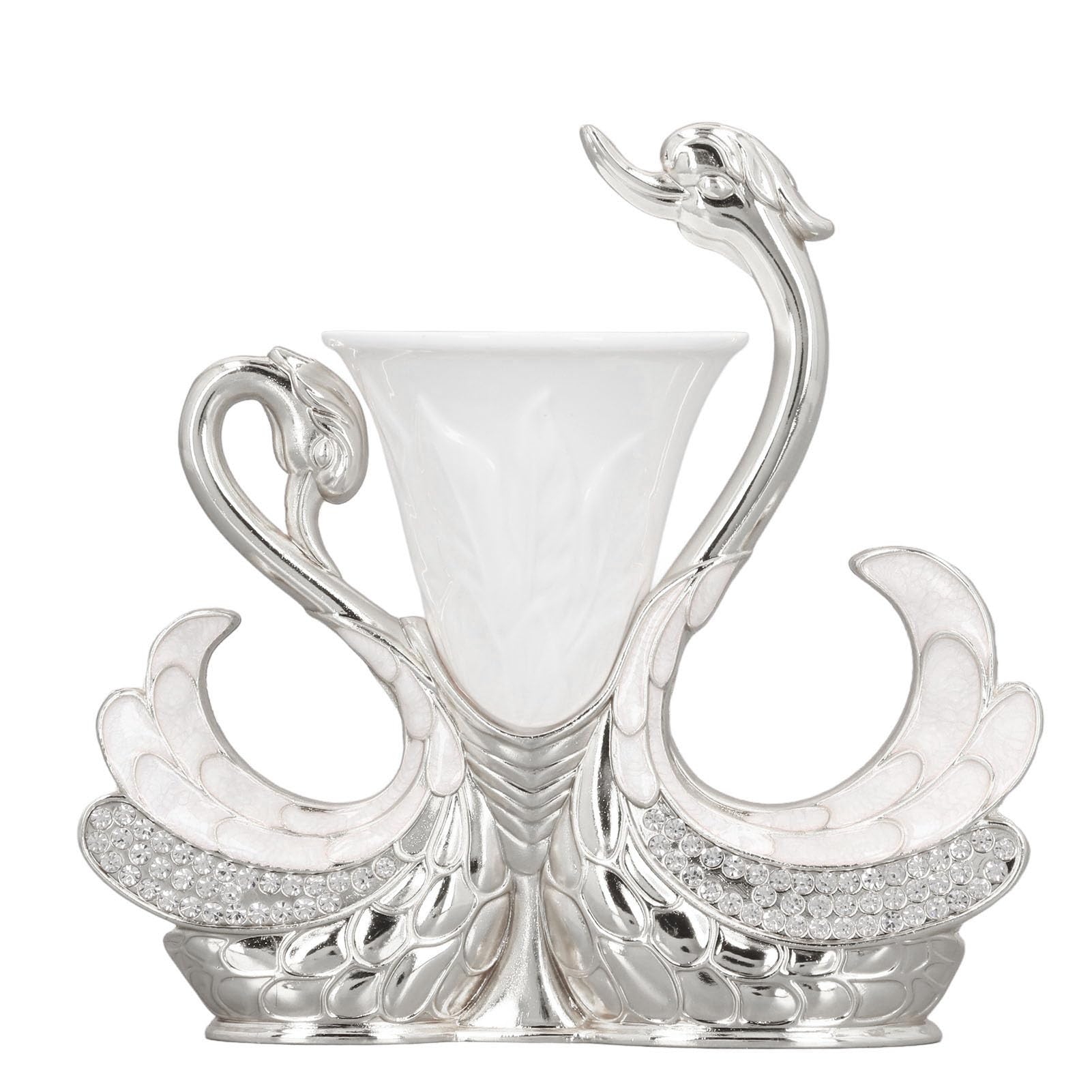 YOUTHINK Decorative Dinner Spoon Set, Swan Shape Dinnerware Set Exquisite Elegant Spoon Holder with 6 Spoons for Coffee Fruits Desserts (Silver)