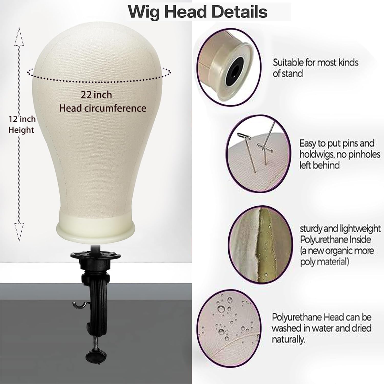 22 Inch Wig Head Mannequin Head for Wigs, Wig Stand with Head for Hair Styling Practice Display Wigs Making Tripod Stand with T Pins Set