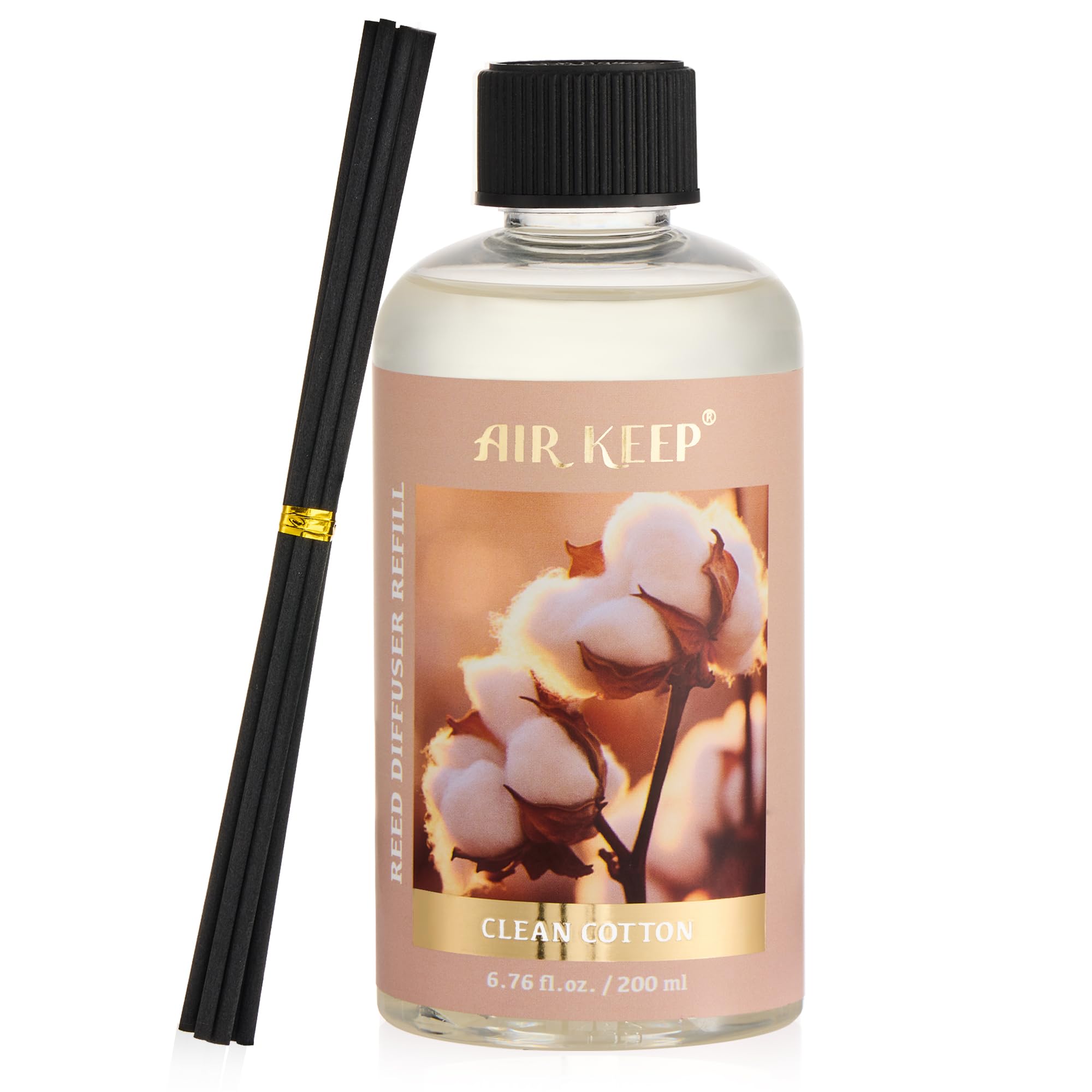 Airkeep Reed Diffuser Oil Refill with Diffuser Sticks, 6.76 Fl Oz(200ml) Clean Cotton Scented Oils, Aroma Therapy, Home Fragrance & Air Freshener, Office Décor, Decoration CLEAN COTTON 6.76Ounce/1pack