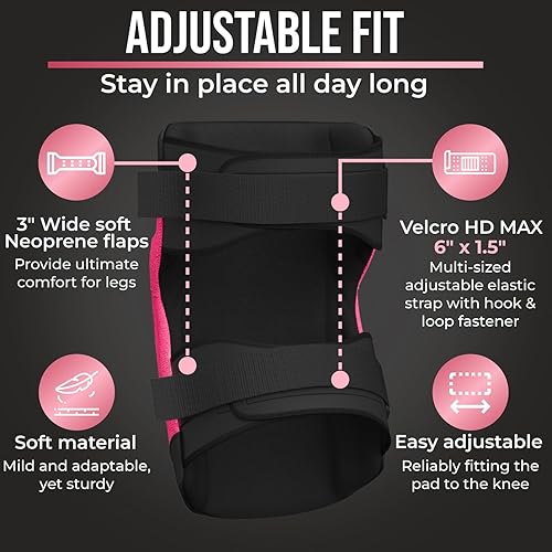 Miniatura 4 de Paclord PRO - Rodilleras estilo constructor para mujer con 3 niveles de protección, rosa, 1 par, tapa de plástico de soporte plano y cierres