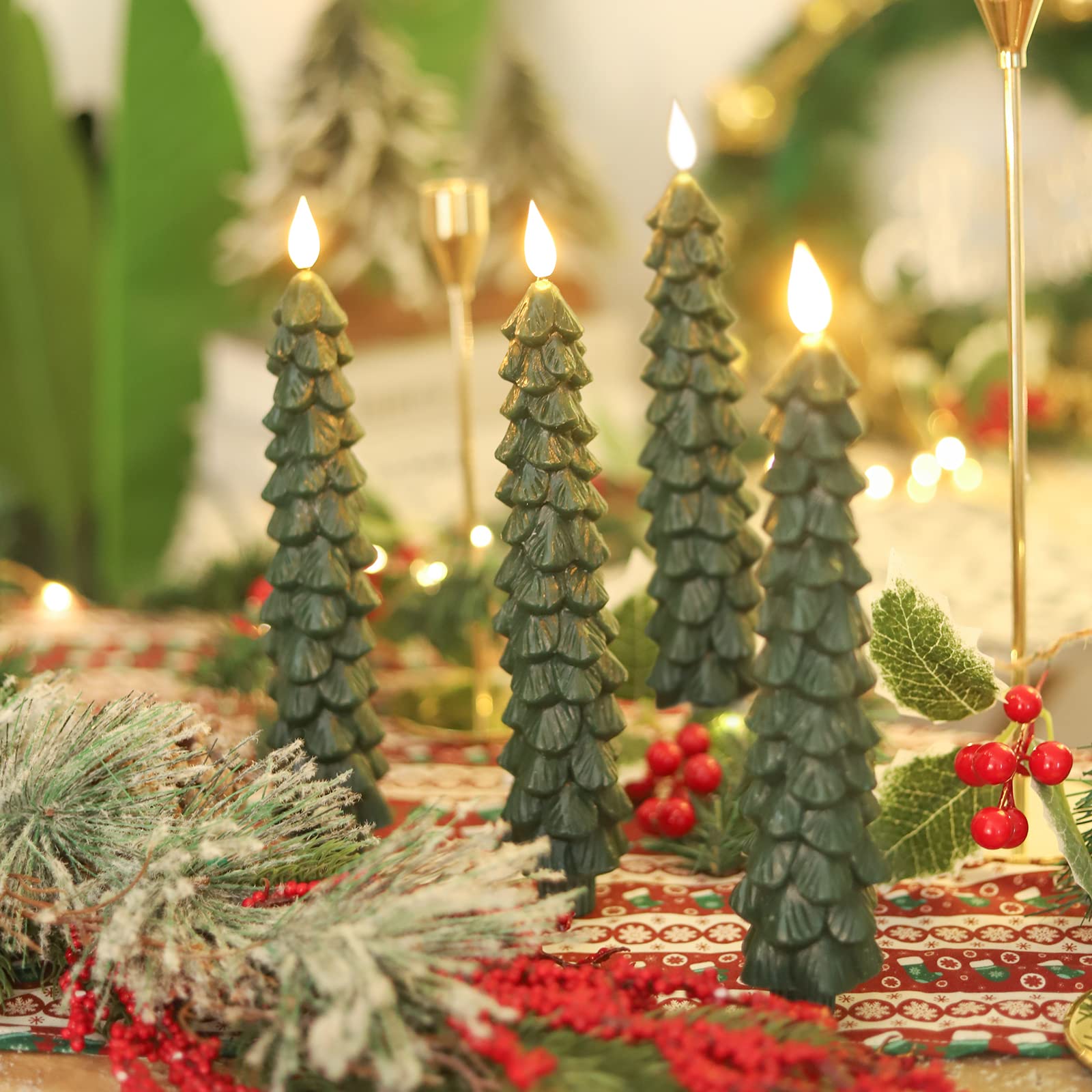 DRomance Candele LED Senza Fiamma Ad Albero Di Natale: Set Con Timer E Telecomando, Effetto Vetro Smerigliato, Oro 7,6 Cm