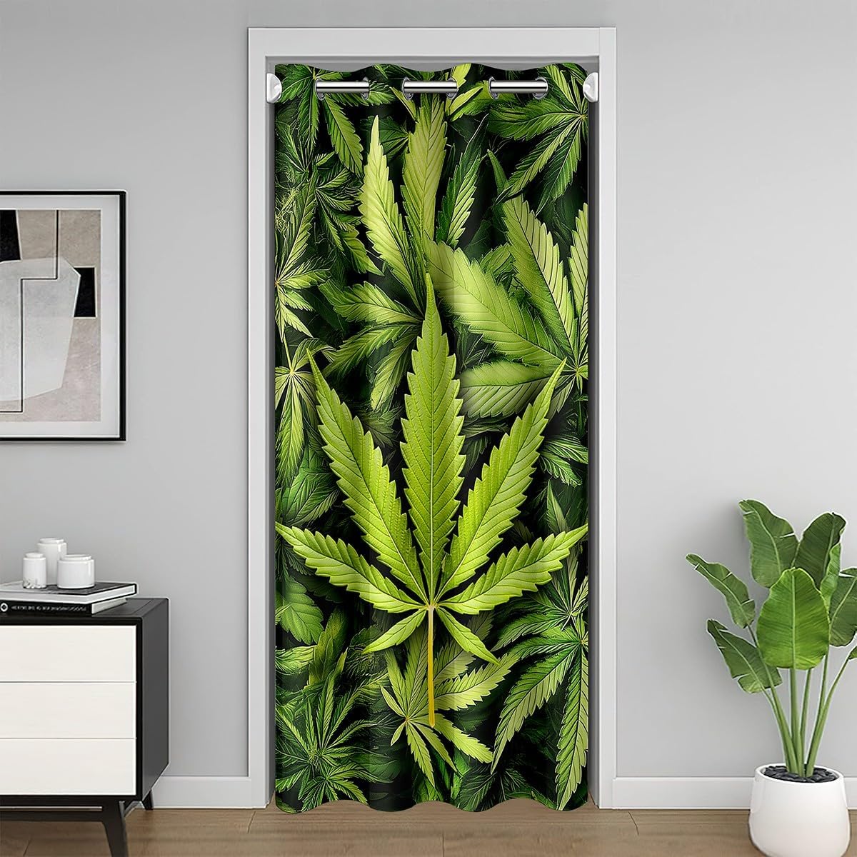 Marijuana Weed Doorway Curtain Privacy Insulated Thermal Curtains for Bedroom Green Cannabis Leaves Door Cover Curtain Home Room Divider Curtain Cover 30%-50% Blackout Curtain 42"x80" 1 Panel