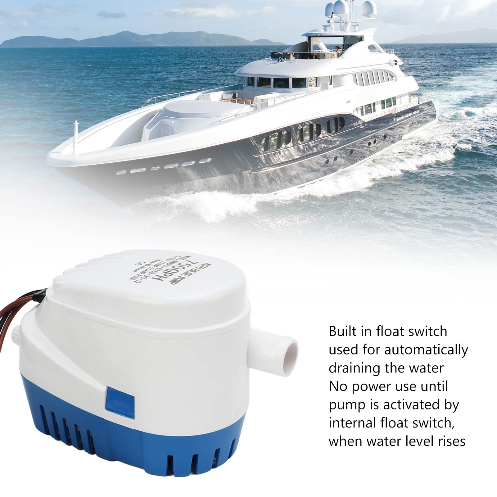 Bomba de sentina compacta, bomba de agua Blige para barcos, buen sellado, sumergible automático de 12 V para caravana, barco, caravana