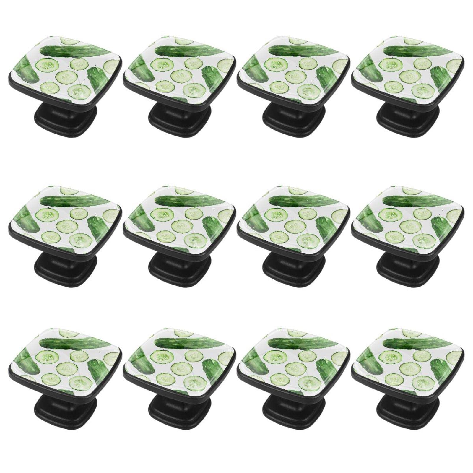 TBOUOBT 12er-Pack Küchenschrankknöpfe, Schubladenknöpfe, Kommodenknöpfe, Schubladengriffe, Kommodenschubladen, Griffknöpfe,Gemüse Grüne Gurke