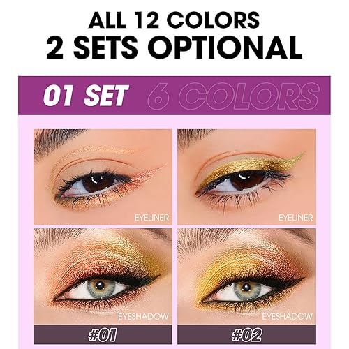 Miniatura 8 de CHSEEO Juego de 6 delineadores de ojos, morado, blanco, negro, marrón, líquido, metálico, colorido, impermeable, con purpurina, kit de regalo de