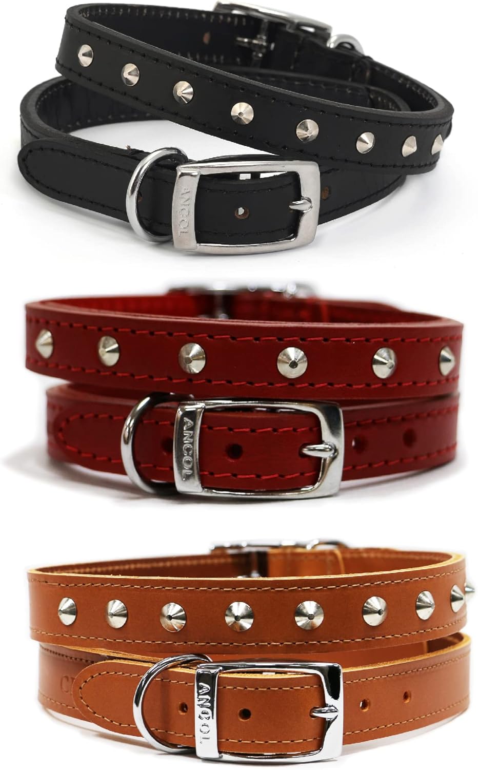 Ancol Leather Stud Collar Tan 28-36cm Size 3