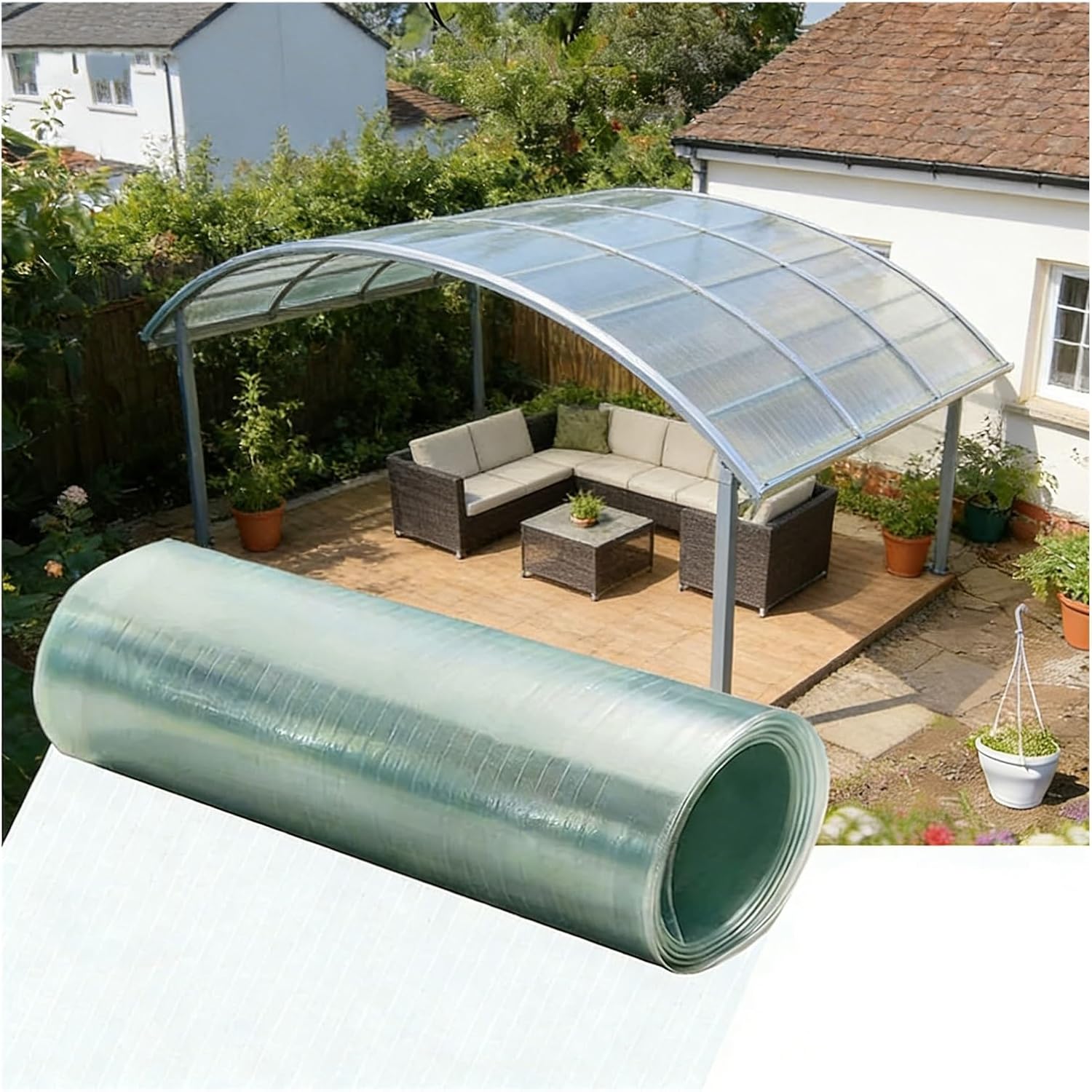 Polycarbonate Roof Panels, Plastic Roofing Panels Easily Bendable for Outdoor Balconies, Garages, Carports and Greenhouses(0.5x8m)