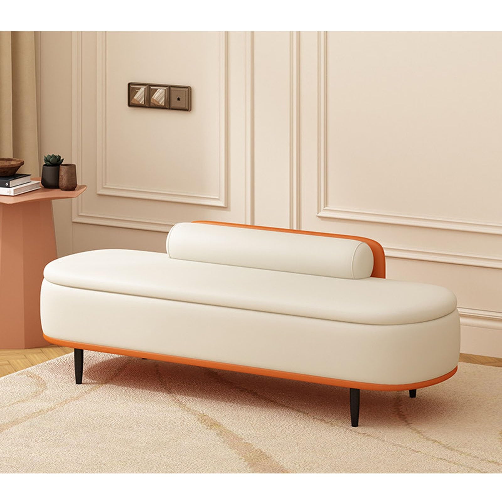 Banc ottoman de 60 cm avec coussin lombaire en tissu rembourré