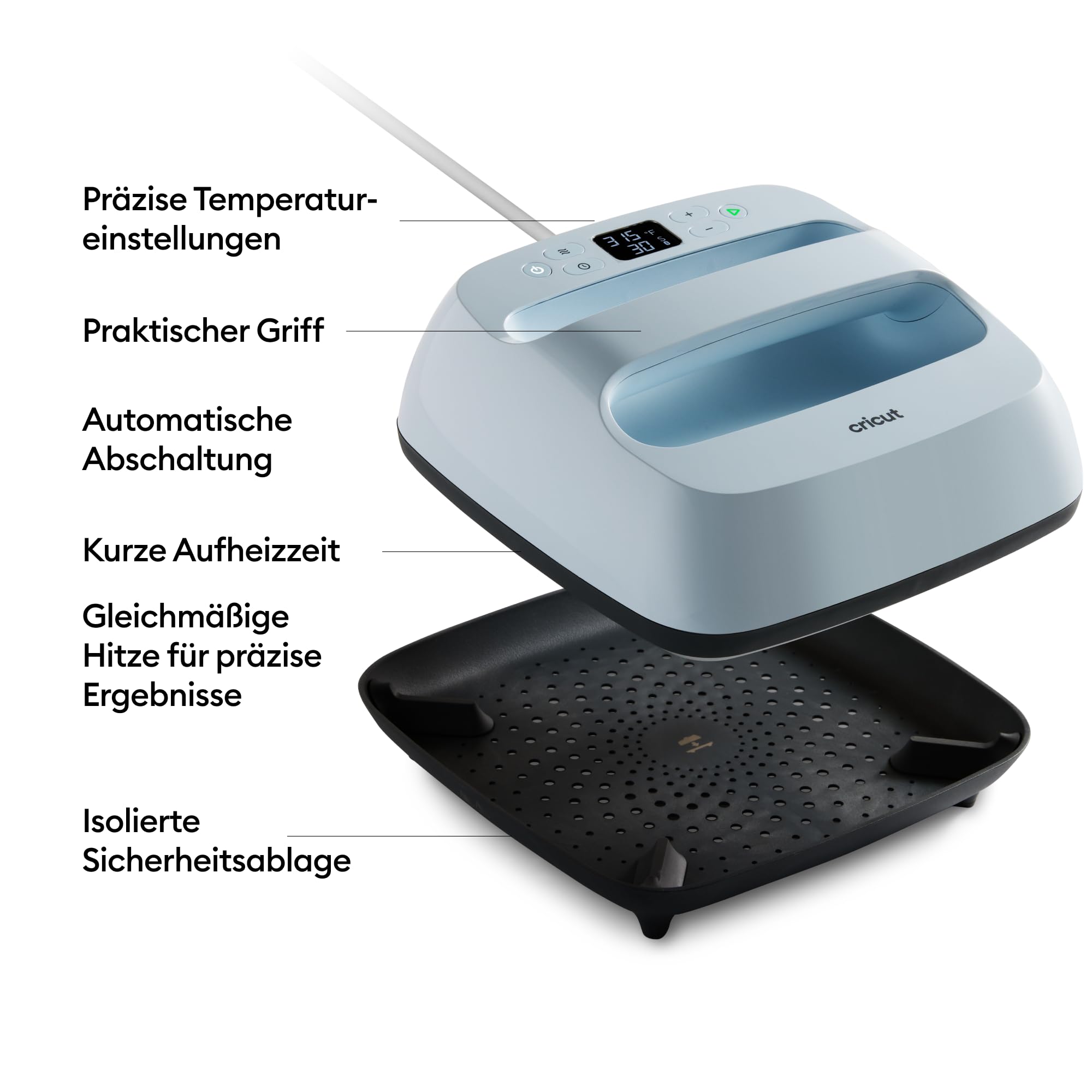 Cricut EasyPress 3 | Heizplatte von 22,5 cm x 22,5 cm (9 Zoll x 9 Zoll) | Heizpresse für T-Shirts, Kissen, Tragetaschen und mehr | Zur Verwendung mit Iron-On