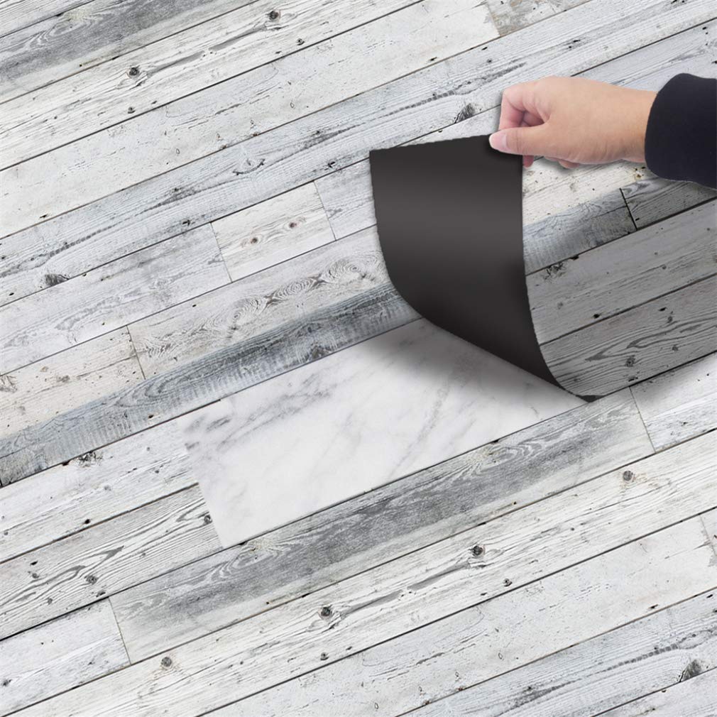 Self-Adhesive Vinyl Flooring Tiles Waterproof Peel and Stick Tiles Wall Stickers for Home Decor ,Gray Wood Grain 118 X 7.87 Inch