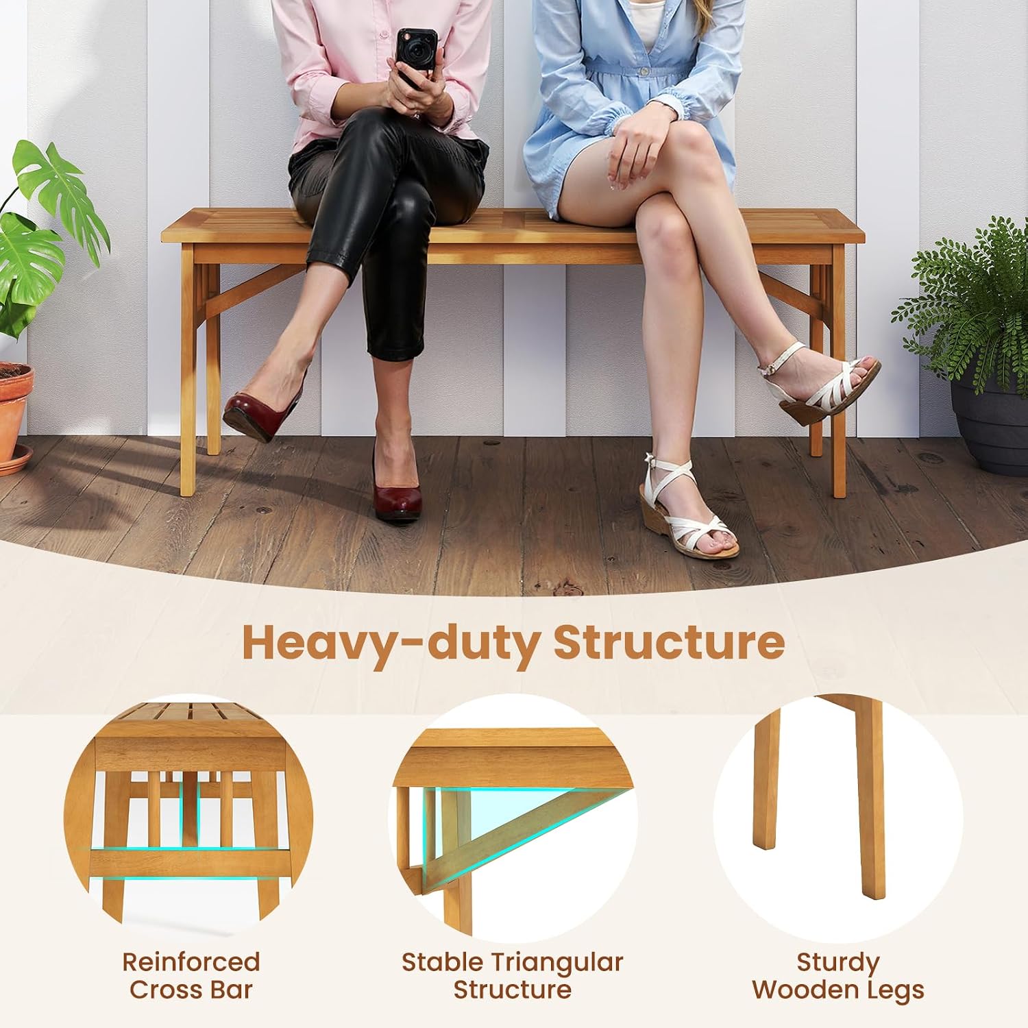 Tangkula 3 Pieces Patio Dining Set, Acacia Wood Space Saving Outdoor Rectangular Picnic Table with 1.97” Umbrella Hole and 2 Benches, for Yard, Garden and Poolside