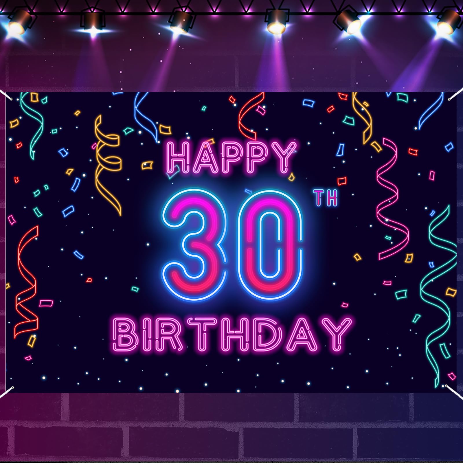 30th Neon Glow Happy Birthday Banner Let’s Glow Banner Backdrop Decorations for Girls Boys Women Men Cheer to 30 Years Neon Themed Birthday Party