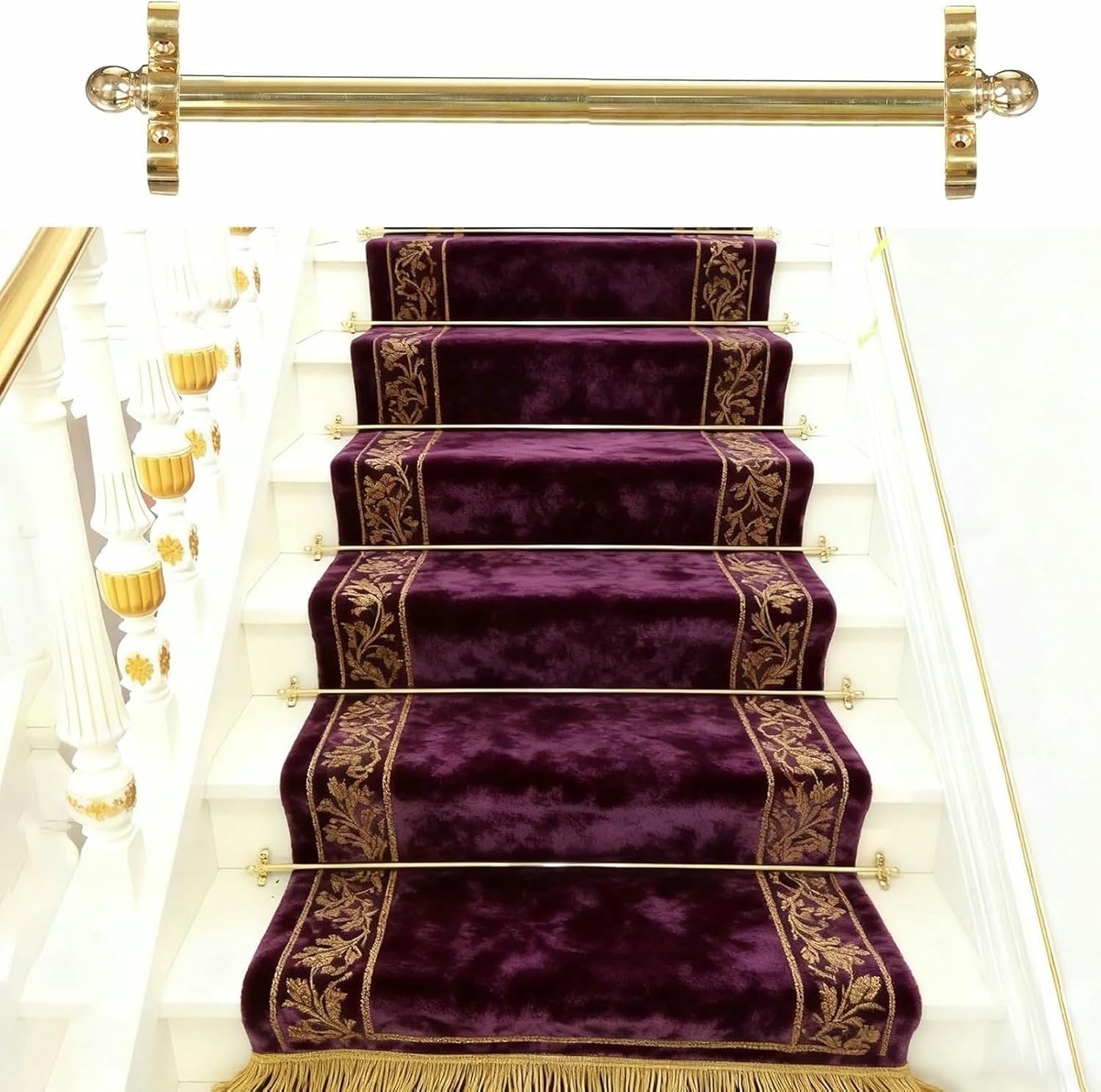 3 5 10 12 13 14 15 16 pcs Stair Rods for Carpet Runners, 24 28 32 36 40 48 50 inch Long Brass Carpet Rods, Stair Tubular Bar