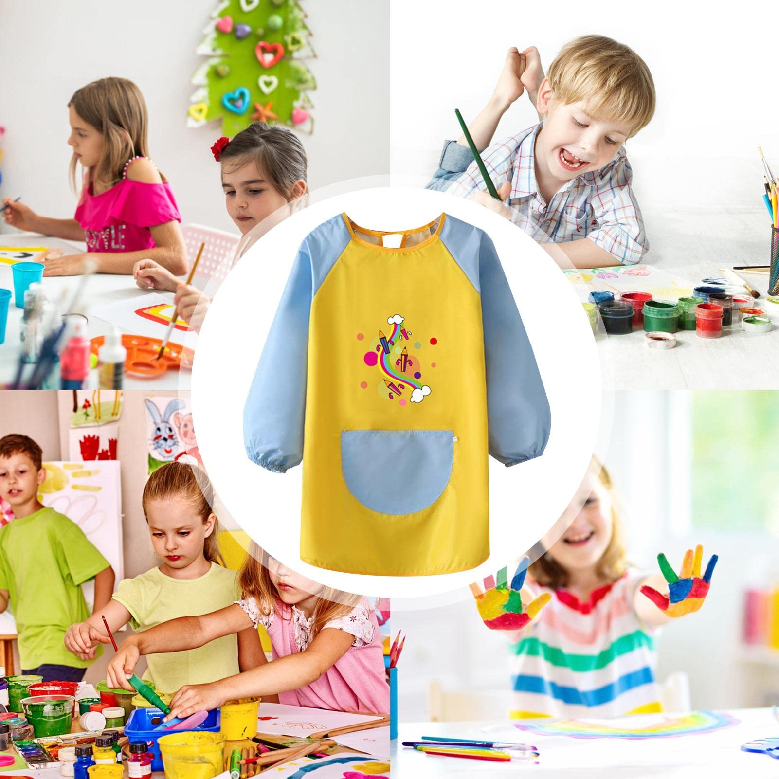 Pack De 2 Batas De Arte Para Niños – Azul Y Morada Con Bolsillo – Manga Larga – Tallas 2-12 Años – Para Pintar Y Manualidades