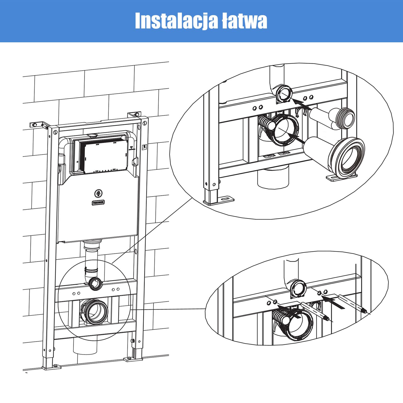 Zestaw przyłączeniowy do WC Mendorio – przyłącze do wiszącego WC, wykonane z PE-HD, odpowiednie do średnic rur: d=90 mm, d1=45 mm, kompatybilne z rurą przyłączeniową do WC Geberit 405.116.00.1.